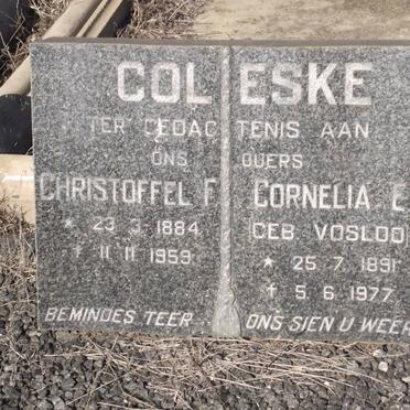 COLESKE Christoffel F. 1884-1959 &amp; Cornelia E. VOSLOO 1891-1977