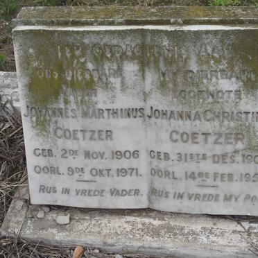COETZER Johannes Marthinus 1906-1971 &amp; Johanna Christina 1908-1953