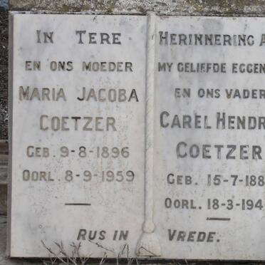 COETZER Carel Hendrik 1885-1946 &amp; Maria Jacoba 1896-1959