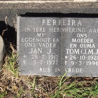 FERREIRA Jan J. 1912-1977 &amp; J.M.J. 1921-1996