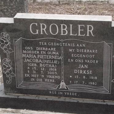 GROBLER Maria Pieternela Jacoba BOTHA 1918-2003 &amp; Jan Dirkse 918-1982