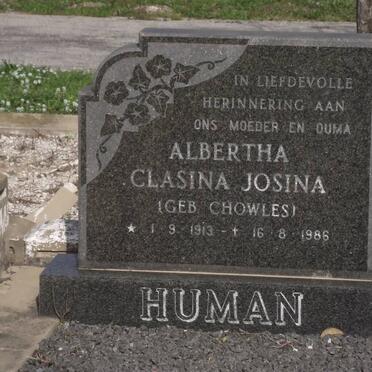 HUMAN Albertha Clasina nee CHOWLES 1913-1986