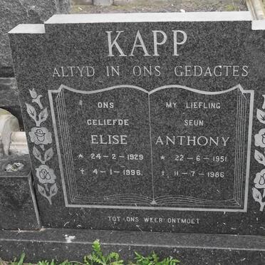 KAPP Elise 1929-1996 :: KAPP Anthony 1951-1986