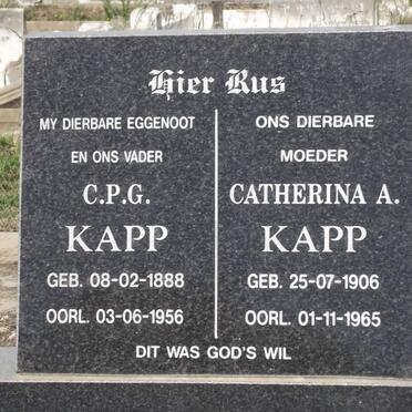 KAPP C.P.G. 1888-1956 &amp; Catherina A. 1906-1965