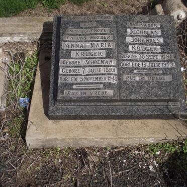 KRUGER Nicholas Johannes 1891-1959 &amp; Anna Maria SCHOEMAN 1893-1948
