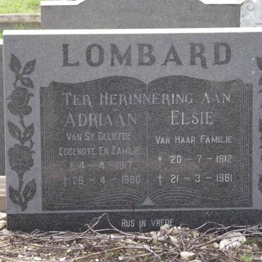 LOMBARD Adriaan 1917-1980 &amp; Elsie 1912-1981