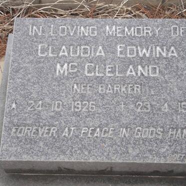 Mc CLELAND Claudia Edwina nee BARKER 1926-1986