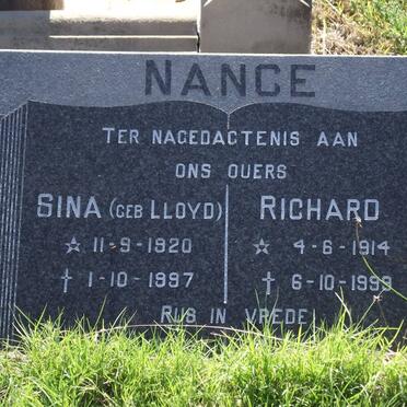 NANCE Richard 1914-1999 &amp; Sina LLOYD 1920-1997