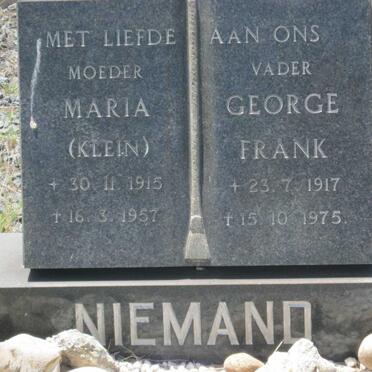 NIEMAND George Frank 1917-1975 &amp; Maria KLEIN 1915-1957