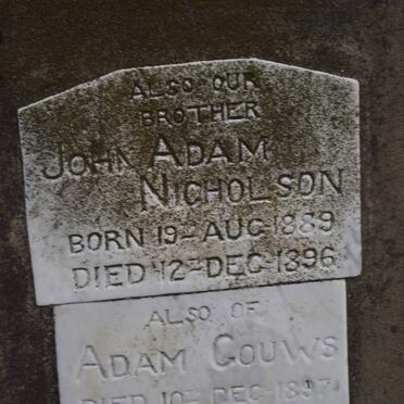 NICHOLSON John Adam 1889-1896 :: GOUWS Adam -1897