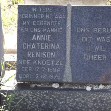 RENISON Annie Chaterina nee KNOETZE 1894-1976