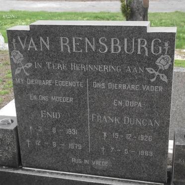 RENSBURG Frank Duncan, van 1926-1983 &amp; Enid 1931-1979