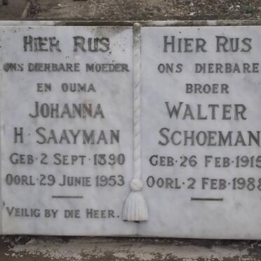SAAYMAN Johanna H. 1890-1953 :: SCHOEMAN Walter 1915-1988