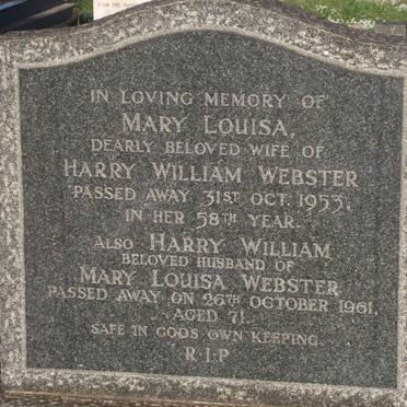 WEBSTER Mary Louisa -1953 &amp; Harry William -1961