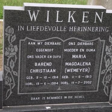 WILKEN Barend Christiaan 1914-1984 &amp; Maria Magdalena WEMEYER 1913-2002