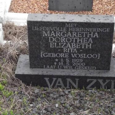 ZYL Margaretha Dorothea Elizabeth, van nee VOSLOO 1929-2000