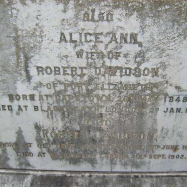 DAVIDSON Robert 1843-1902 &amp; Alice Ann 1848-1899