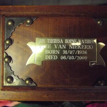 MATHIEU Joy Theresa, Horne nee VAN NIEKERK 1936-2009