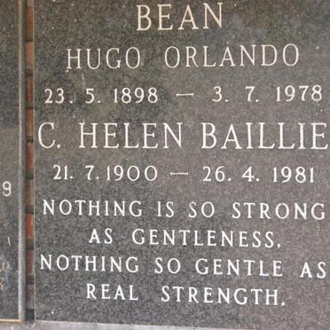 BEAN Hugo Orlando 1898-1978 &amp; C. Helen Baillie 1900-1981 
