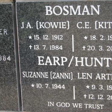 BOSMAN J.A. 1912-1984 &amp; C.E. 1920-2003 :: EARP Suzanne 1944- :: HUNT Len Arthur 1943-2004