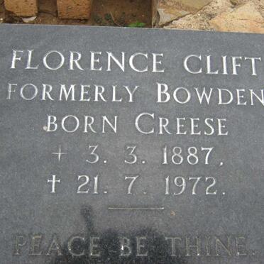 CLIFT Florence formerly BOWDEN nee CREESE 1887-1972