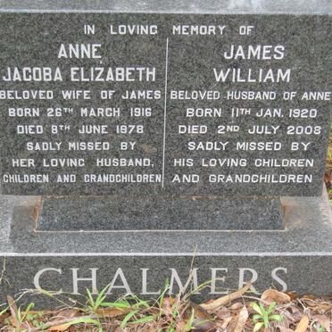 CHALMERS James William 1920-2008 &amp; Anne Jacoba Elizabeth 1916-1978