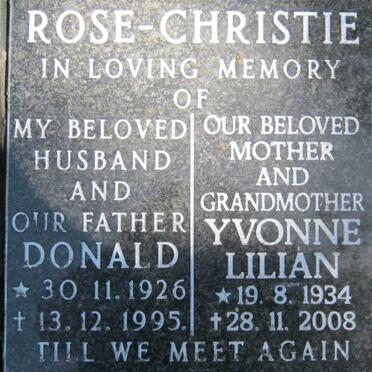 CHRISTIE Donald, Rose 1926-1995 &amp; Yvonne Lilian 1934-2008