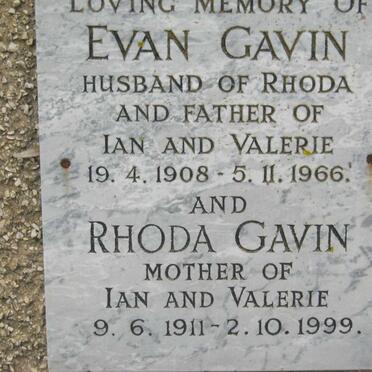 GAVIN Evan 1908-1966 &amp; Rhoda 1911-1999