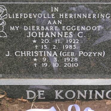 KONING Johannes C., de 1922-1985 &amp; J. Christina POZYN 1928-2010