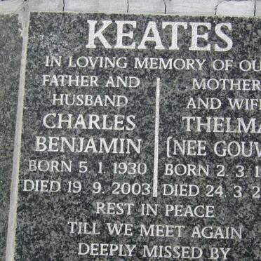 KEATES Charles Benjamin 1930-2003  &amp; Thelma GOUWS 1937-2008