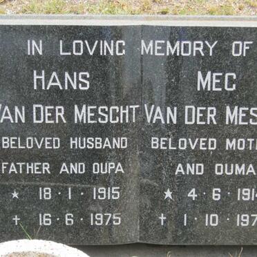 MESCHT Hans, van der 1915-1975 &amp; Meg 1914-1976 