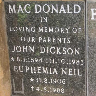 MAC DONALD John Dickson 1894-1983 &amp; Euphemia Neil 1906-1988