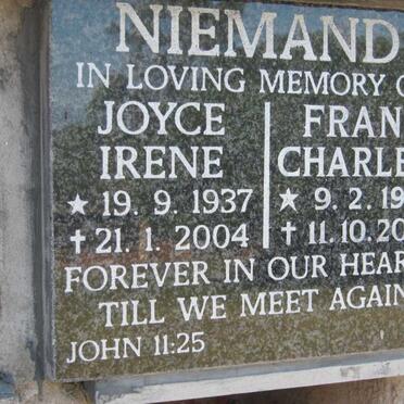 NIEMAND Frank Charles 1934-2007 &amp; Joyce Irene 1937-2004