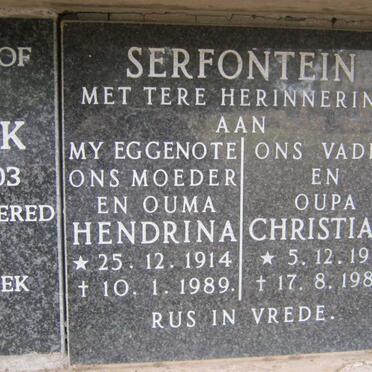 SERFONTEIN Christian 1911-1989 &amp; Hendrina 1914-1989