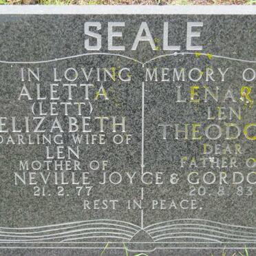 SEALE Lenard Theodore -1983 &amp; Aletta Elizabeth -1977