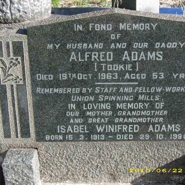 ADAMS Alfred -1963 &amp; Isabel Winifred 1913-1990