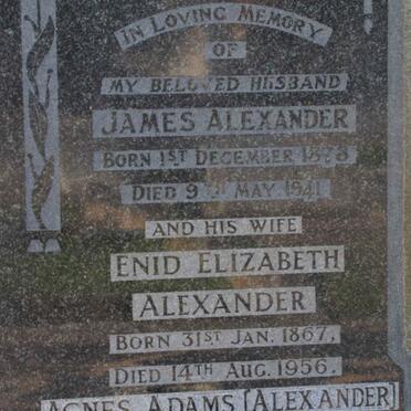 ALEXANDER James 1878-1941 &amp; Enid Elizabeth 1867-1956 :: ADAMS Agnes nee ALEXANDER 1917-1987