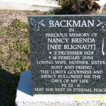 BACKMAN Nancy Brenda nee BLIGNAUT 1929-2004