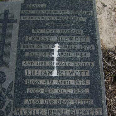 BLEWETT Ernest 1873-1943 &amp; Lillian 1878-1952 :: BLEWETT Myrtle Irene 1904-1952