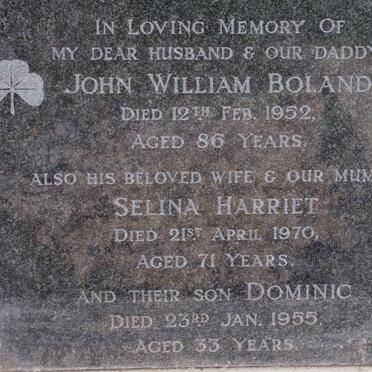 BORLAND John William -1952 :: BORLAND Selina Harriet -1970 :: BORLAND Dominic -1955