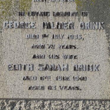 BRINK George Palmer -1935 &amp; Edith Sarah -1948