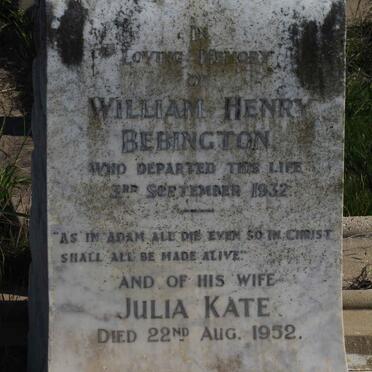BEBINGTON William Henry -1932 &amp; Julia Kate -1952
