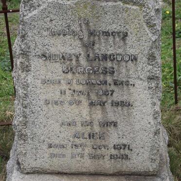 BURGESS Sidney Langdon 1867-1933 &amp; Alice 1871-1943