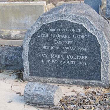 COETZEE Cecil Leonard George -1954 &amp; Ivy Mary -1985