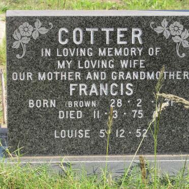 COTTER Francis nee BROWN 1931-1975 :: COTTER Louise -1952