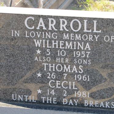 CARROLL Wilhelmina 1957- :: CARROLL Thomas 1961- :: CARROLL Cecil 1981-