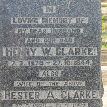 CLARKE Henry W. 1878-1944 &amp; Hester A .1879-1952