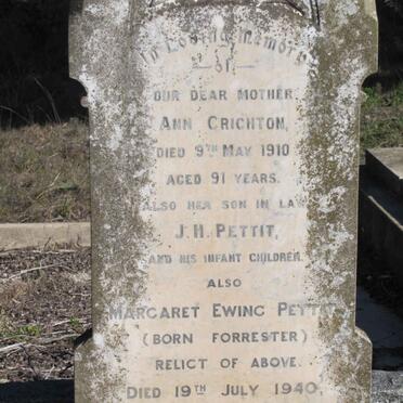 CRICHTON Ann -1910 :: PETTIT J.H. &amp; Margaret Ewing FORRESTER -1940