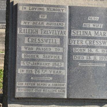 CRESSWELL Raleigh Trevelyan -1945 &amp; Selina Maria Dyer 1871-1970