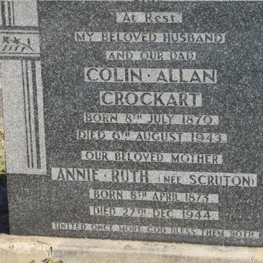 CROCKART Colin Allan 1870-1943 &amp; Annie Ruth SCRUTON 1873-1944